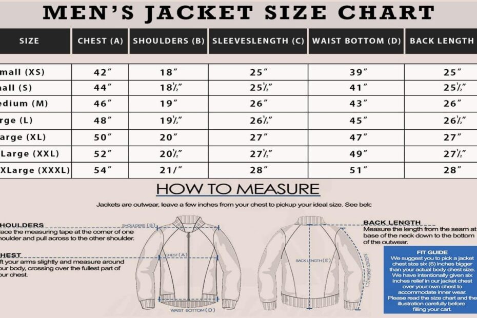 Detailed Coat Jacket Size Chart Table Diagram 46 OFF