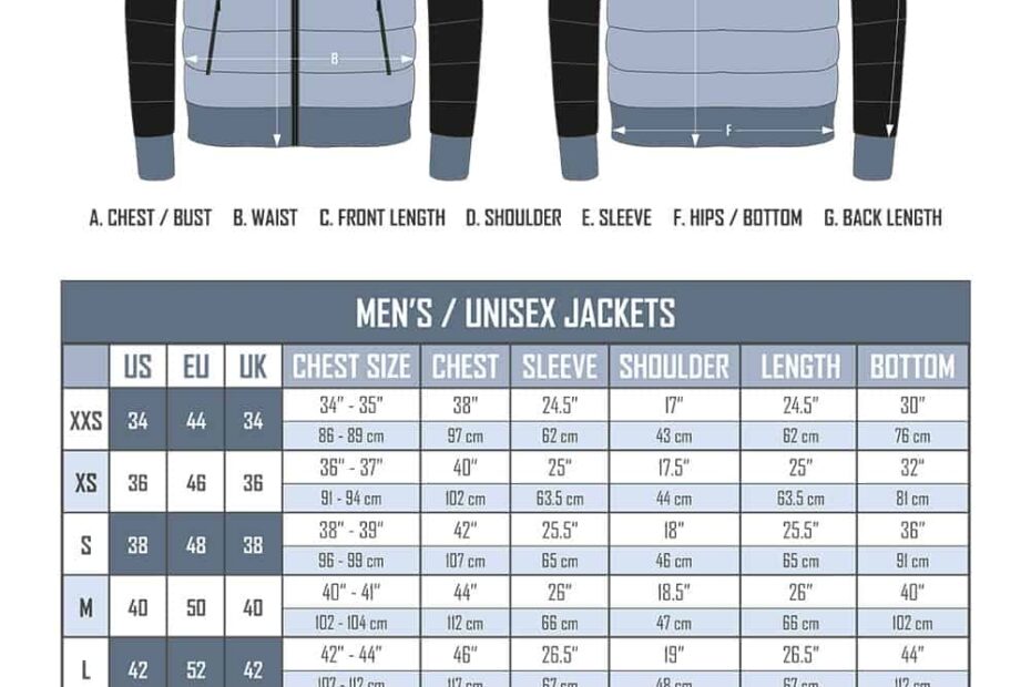 Detailed Coat Jacket Size Chart Table Diagram 46 OFF