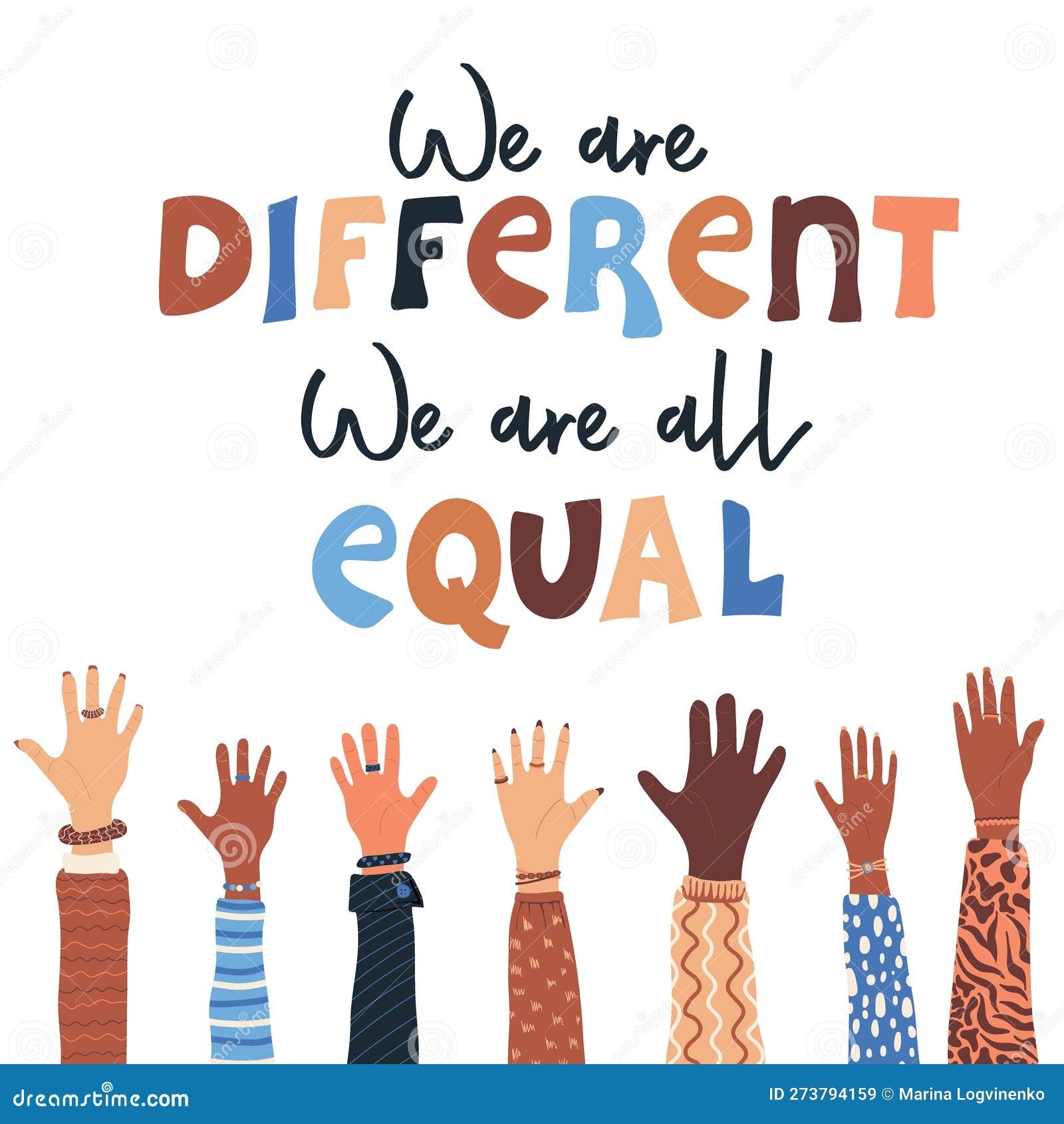 Different But Equal And Diversity Skins Fists Hands Up Vector Design 