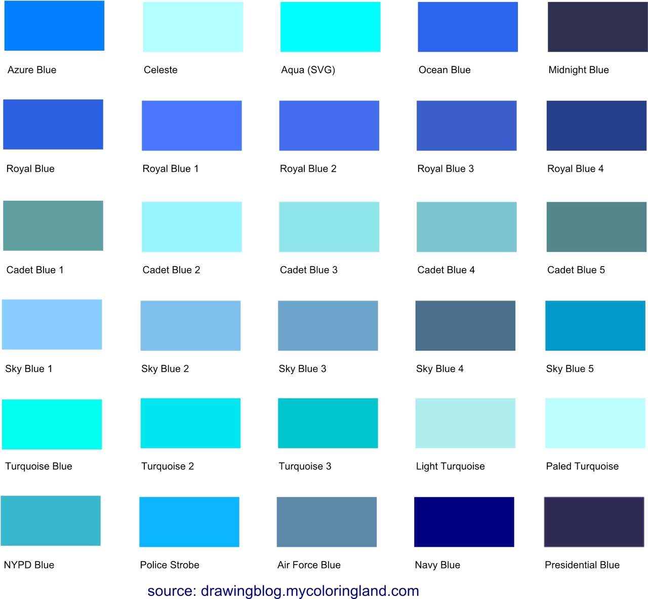 Different Shades Of Blue A List With Color Names And Codes Drawing Blog