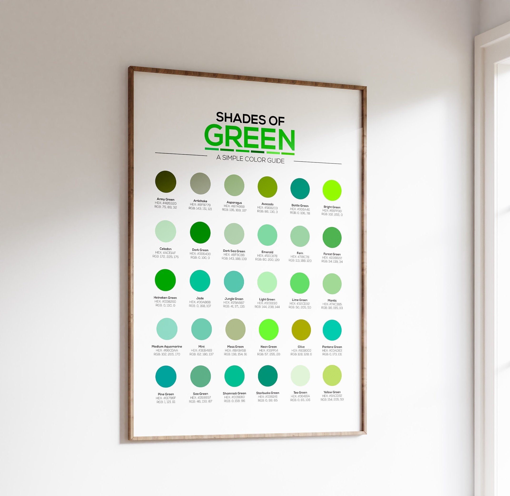 Different Shades Of Green Color Chart With 30 Different Hex Color Codes 