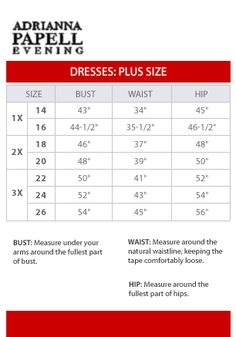 adrianna papell size chart