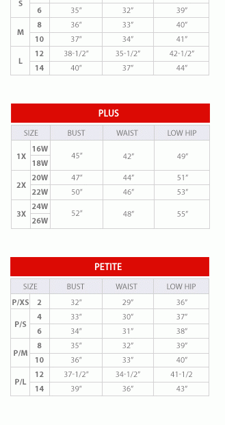 DKNY Women Size Charts Find Your Perfect Fit