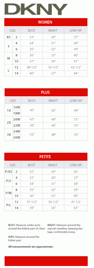 DKNY Women Size Charts Find Your Perfect Fit