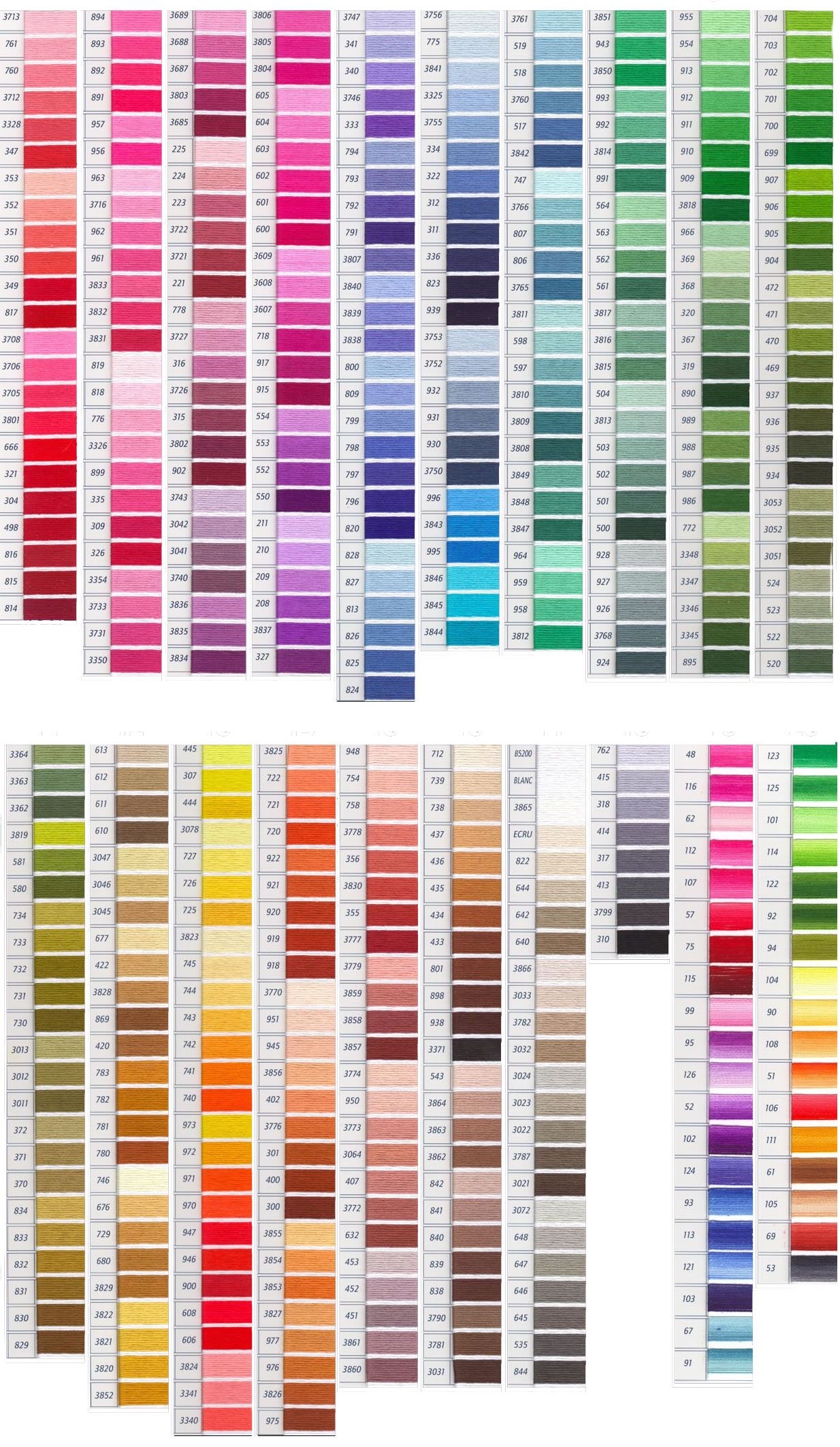 DMC Color Chart For Cross Stitch Embroidery