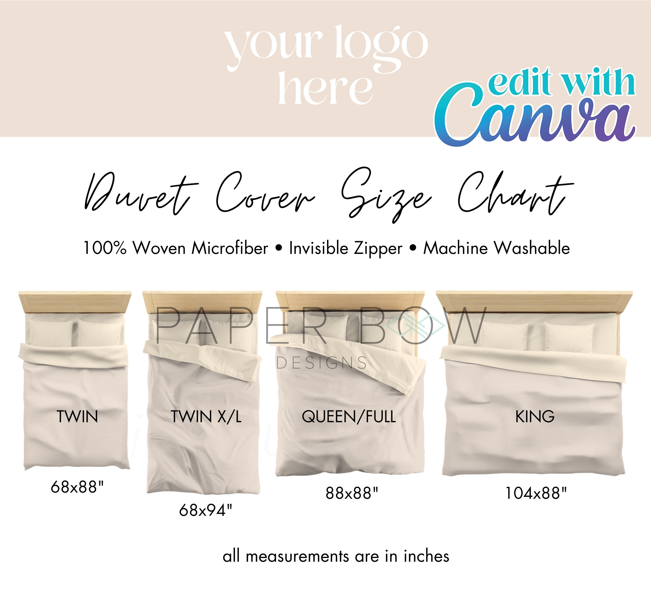 Duvet Cover Size Chart Comforter Size Chart Canva Template Quilt 