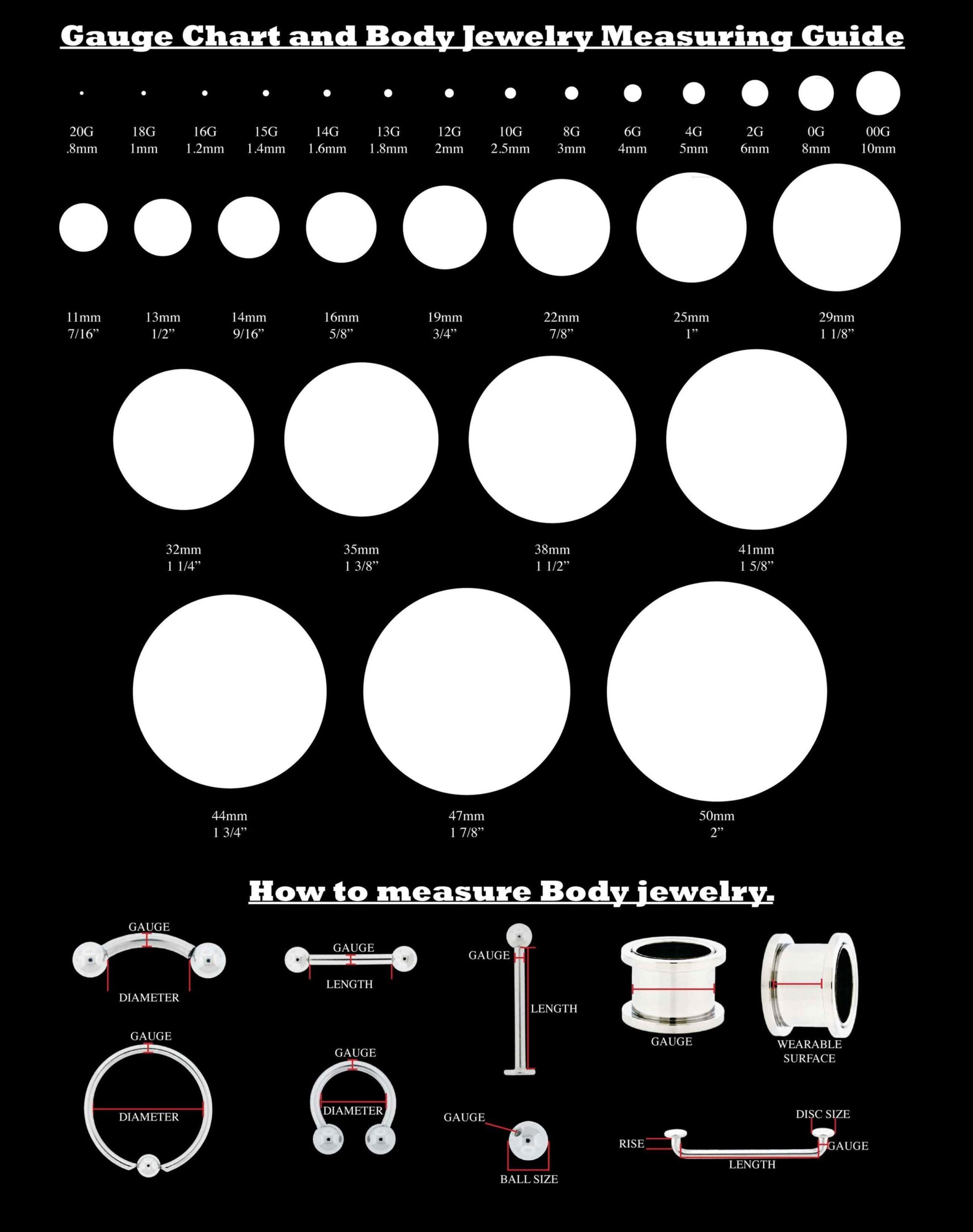 Earring Gauge Size Chart Ear Gauge Comparison Chart