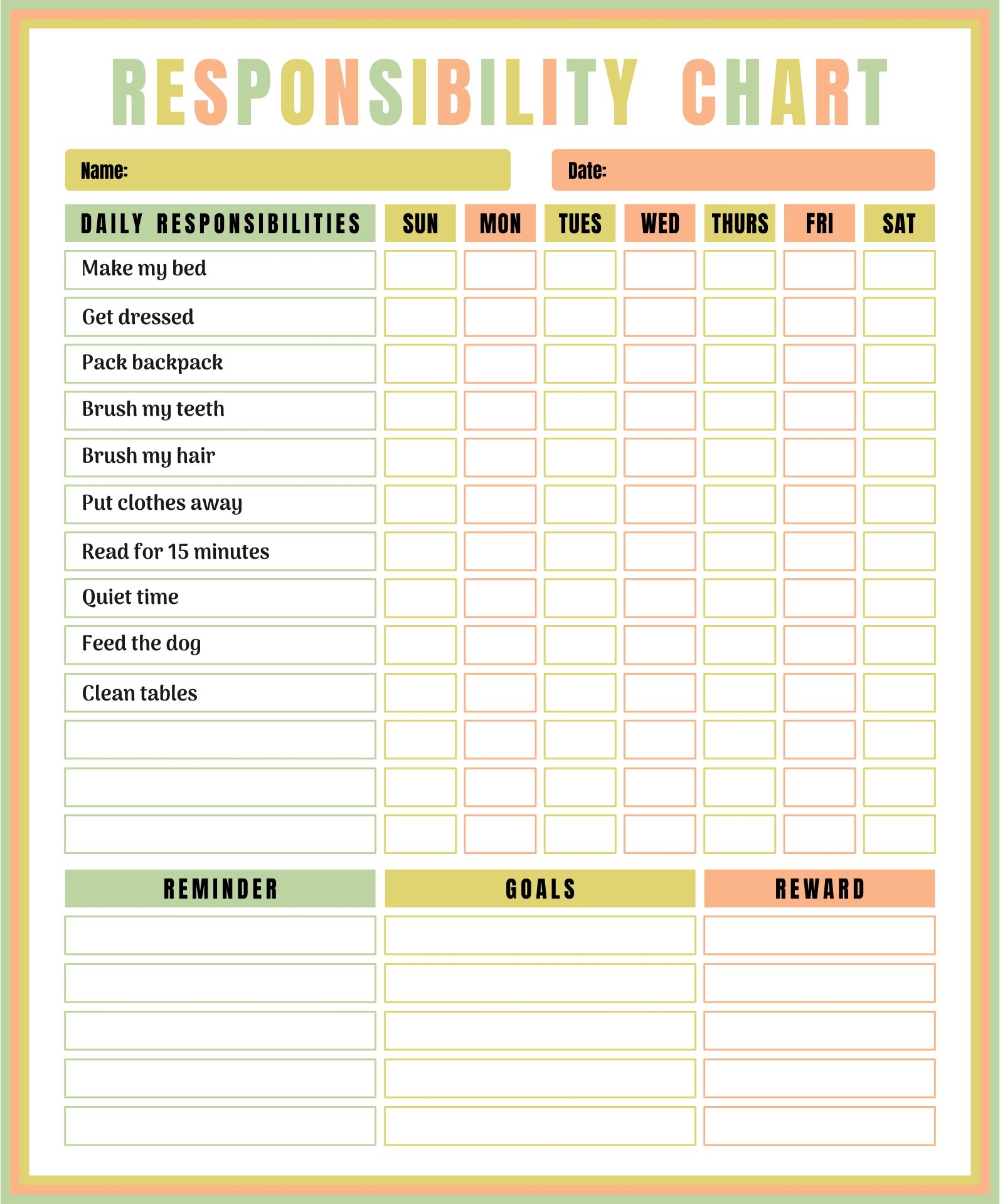 responsibility chore chart responsibility chore chart