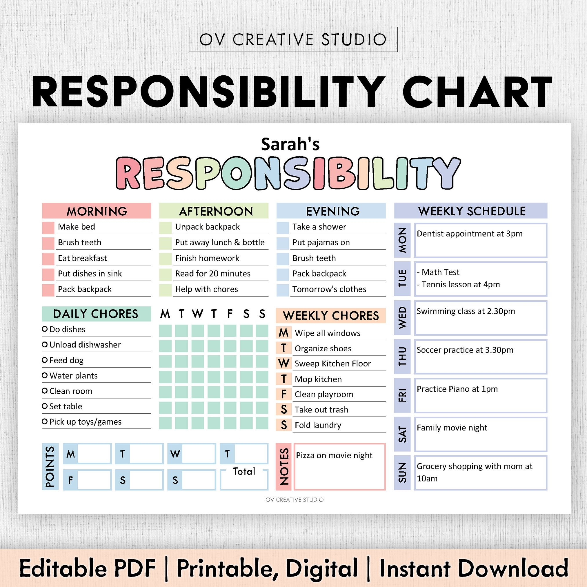 Editable Responsibility Chore Chart For Kids Printable Kids Daily 