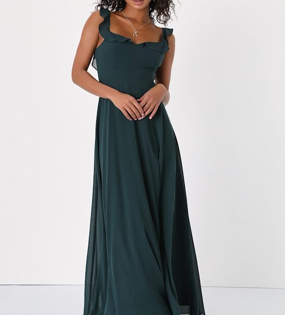 Emerald Green Maxi Dress Ruffled Strap Dress Backless Dress Lulus