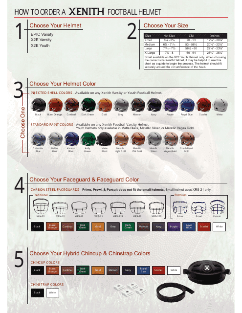 Football Helmet Size Chart Xenith Five Steps Download Printable PDF 