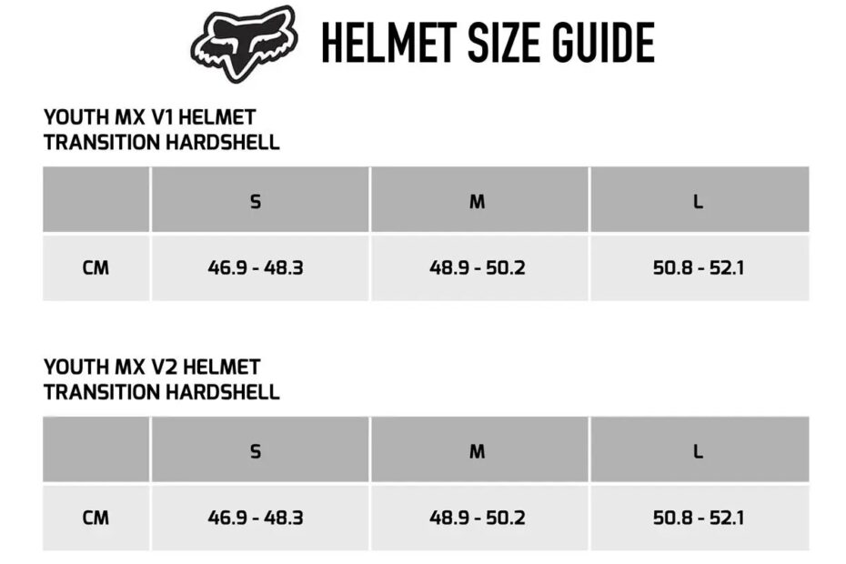 Fox Helmet Size Chart Educational Chart Resources