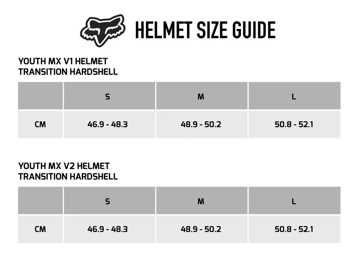 Fox Helmet Size Chart Educational Chart Resources