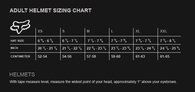 Fox Helmet Sizing Chart MOTODOMAINS