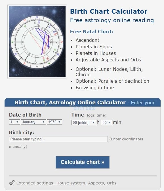 Free Birth Chart Calculator Online Natal Chart Astrology Reading 