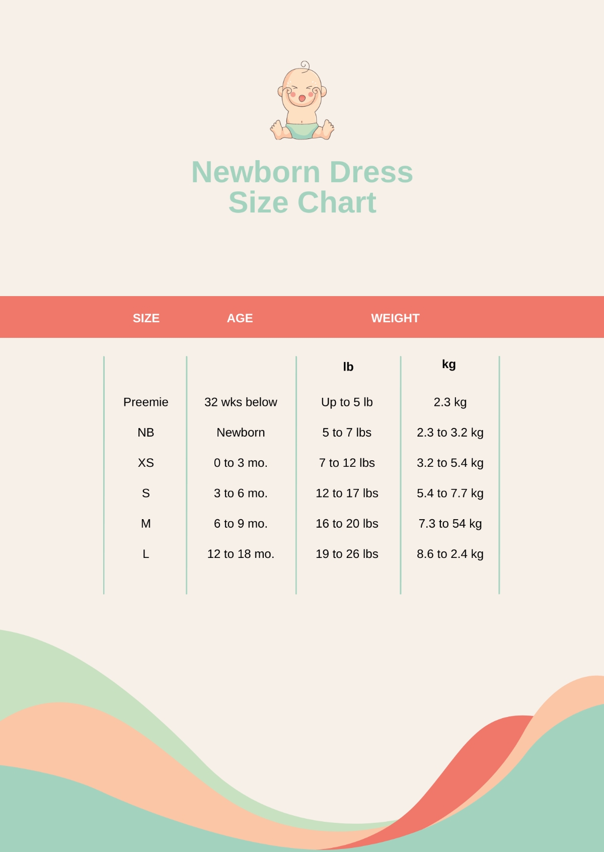Free Dress Size Chart Templates Editable And Printable