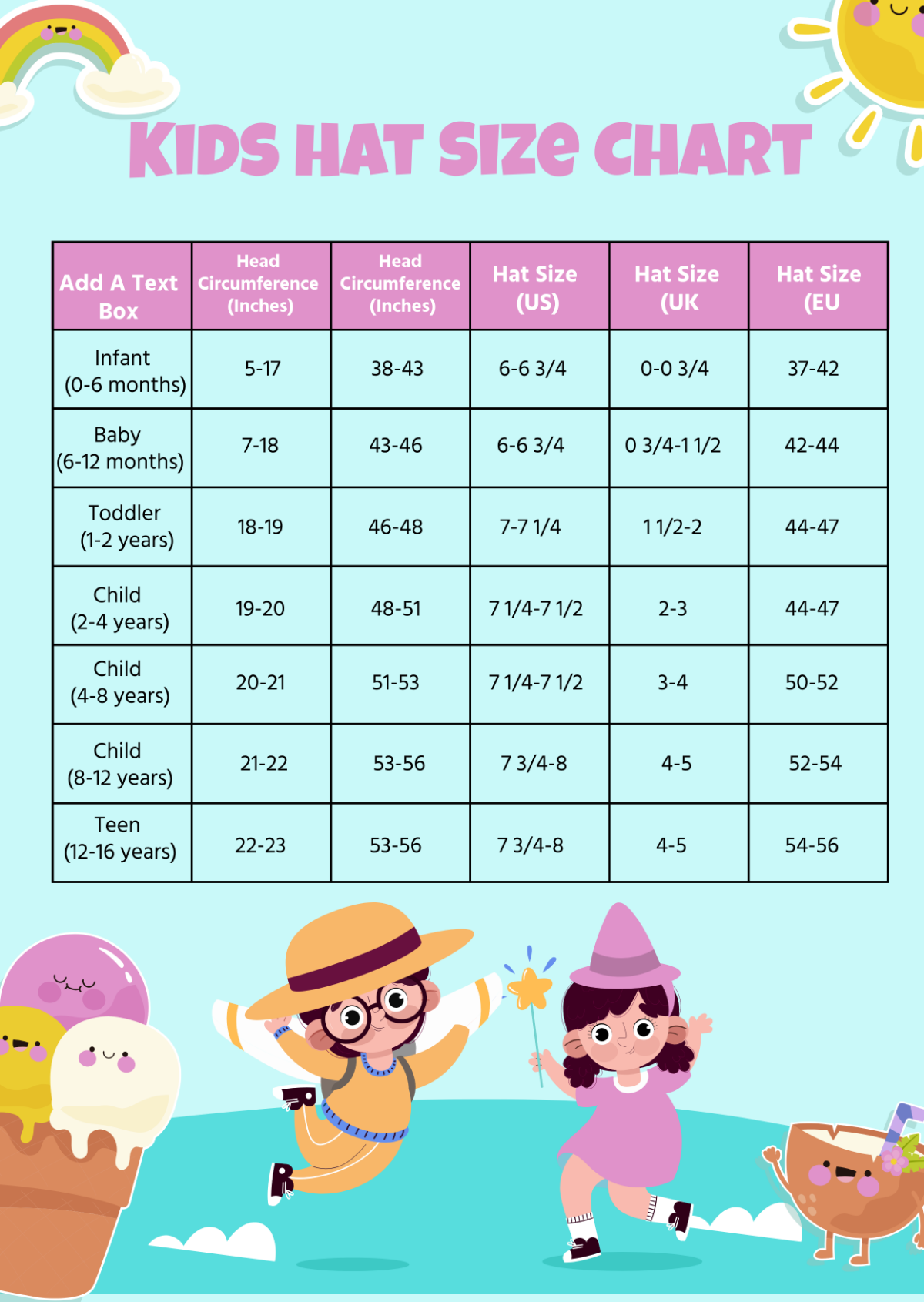 Free Kids Hat Size Chart Template To Edit Online