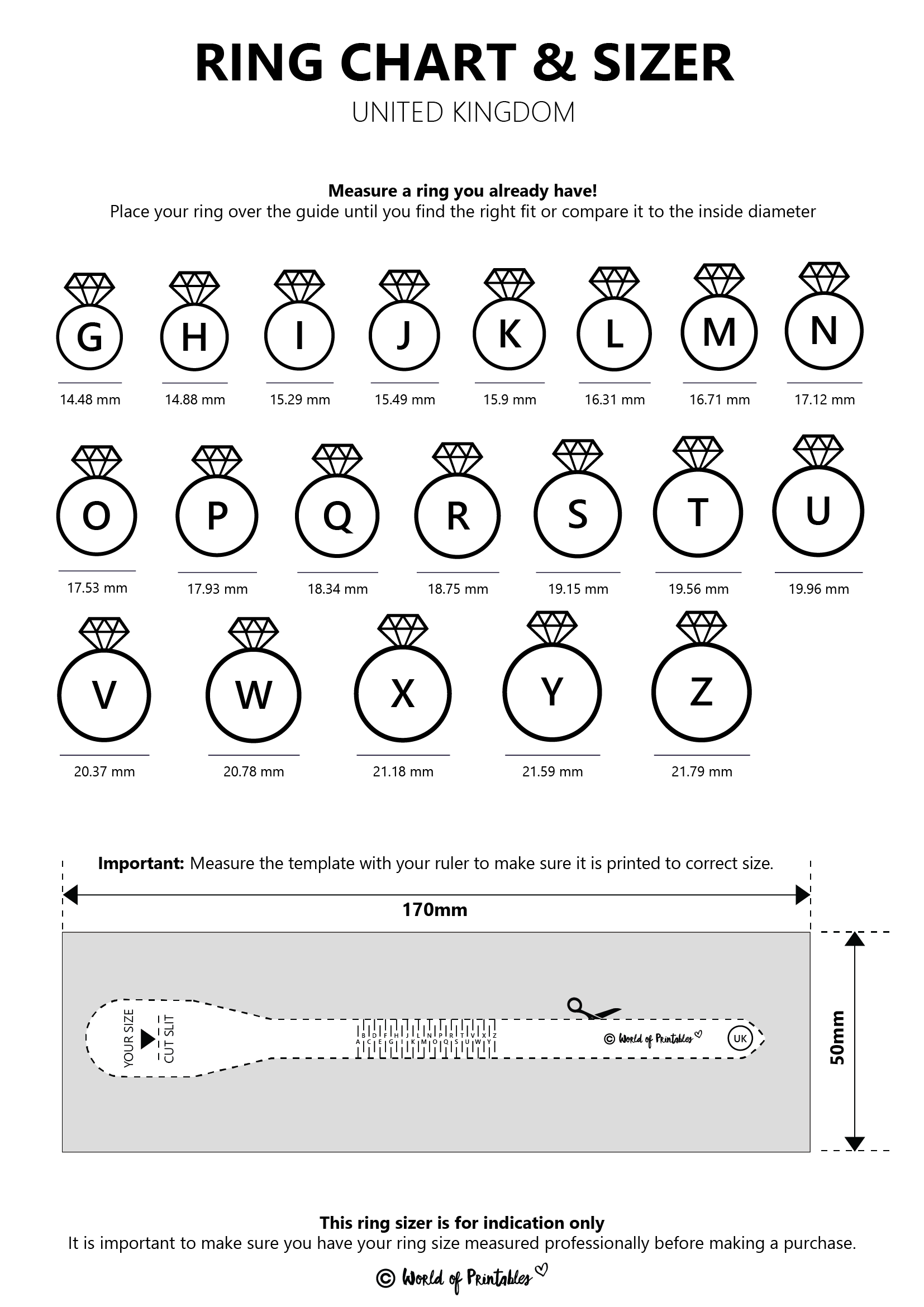 Free Printable Printable Ring Size Chart Printable Calendars AT A GLANCE