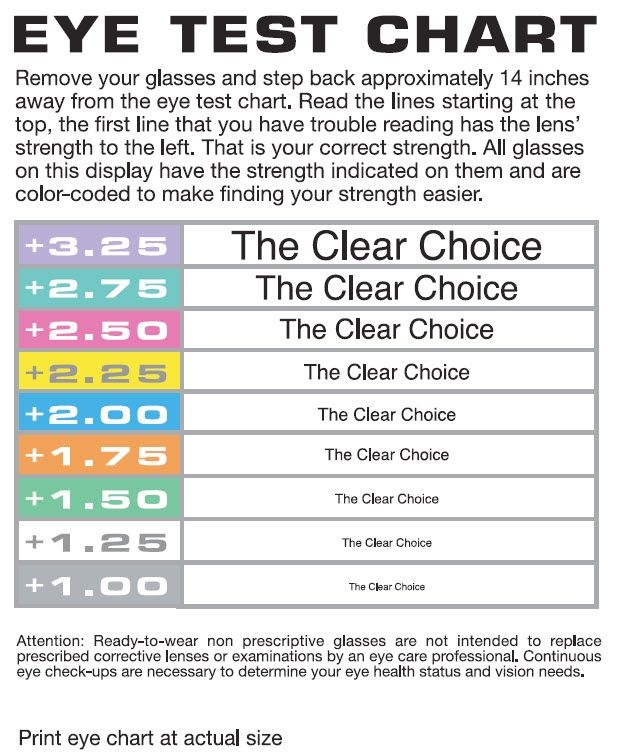 Free Printable Reading Glasses Eye Test Chart