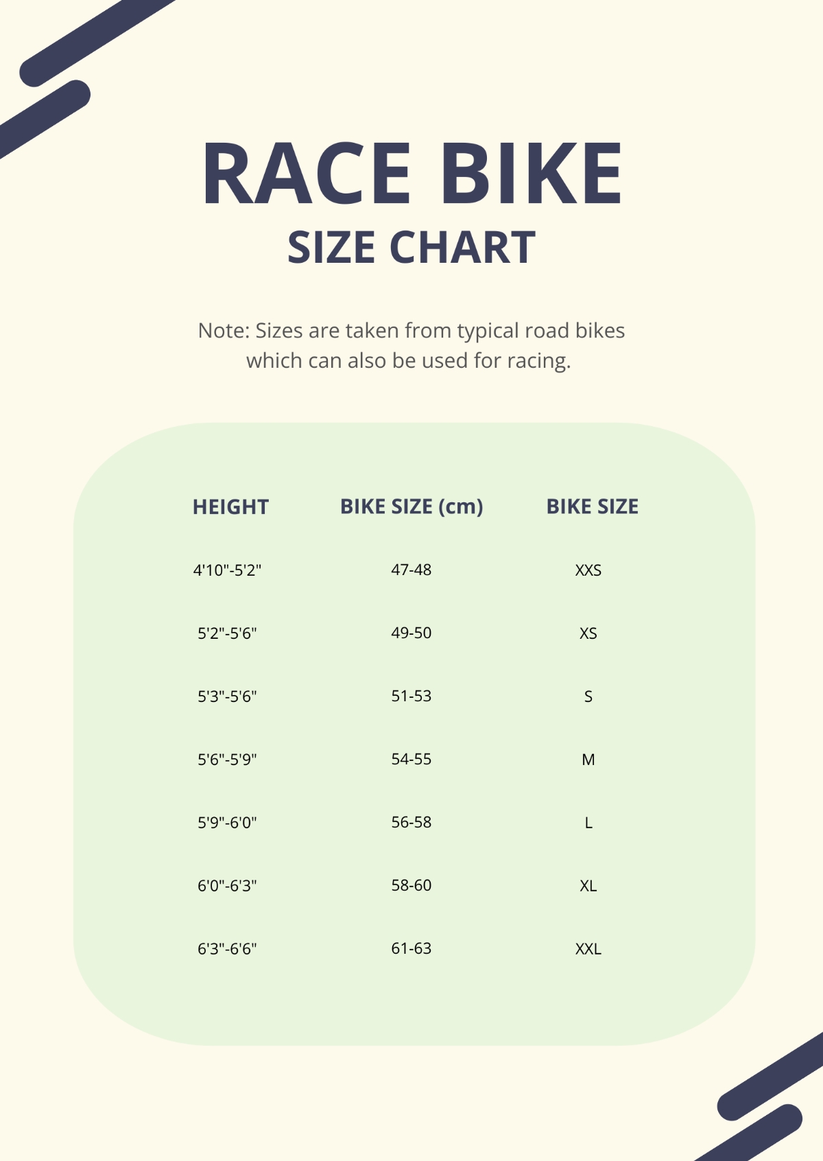 Free Race Bike Size Chart Template To Edit Online