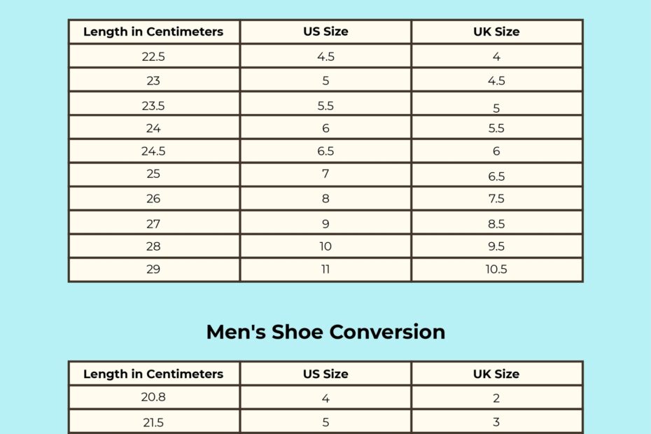 Free Shoe Size Chart Templates Editable And Printable