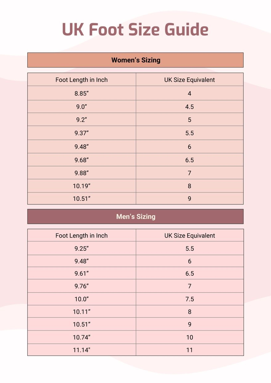 Free Shoe Size Chart Templates Editable And Printable