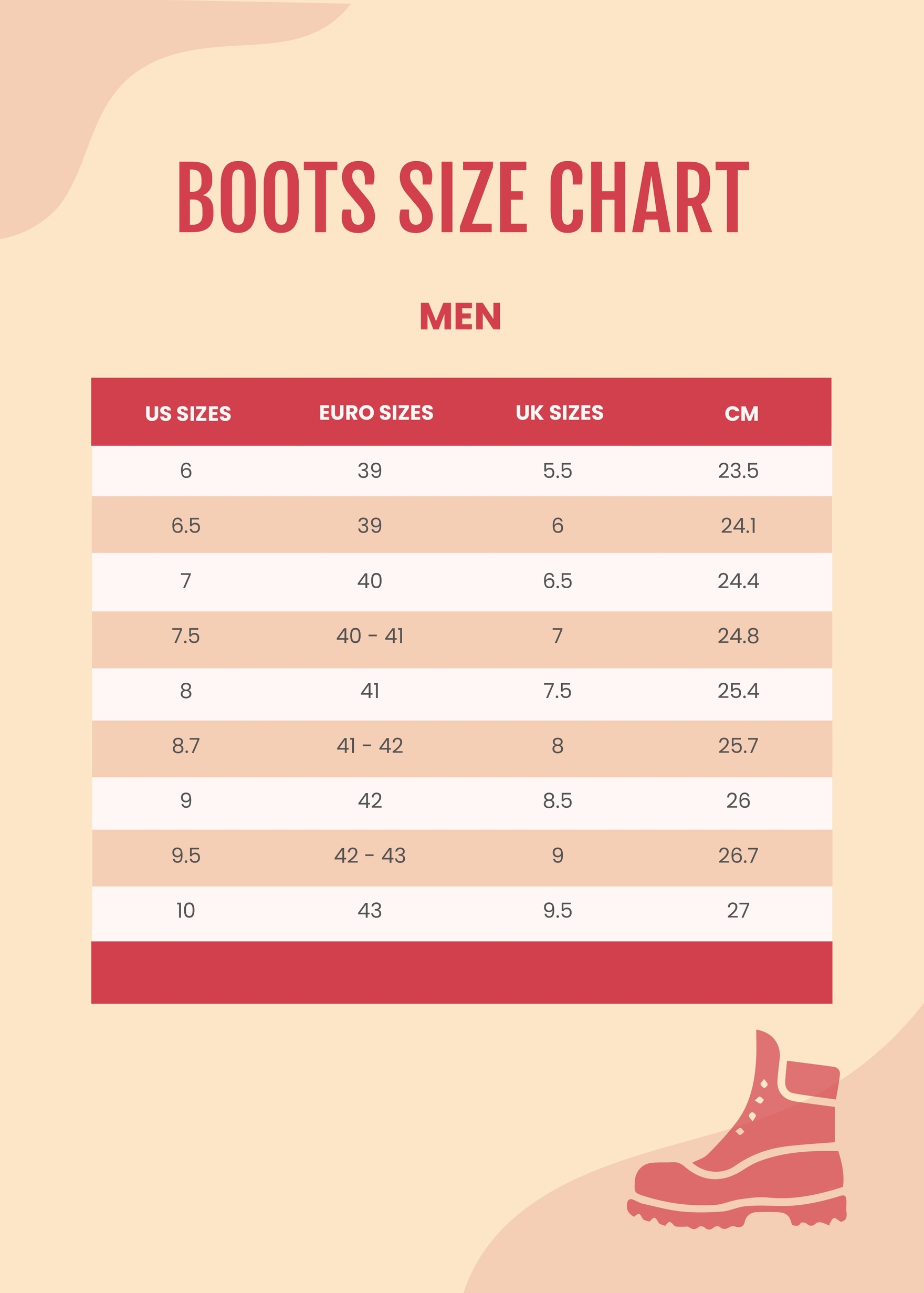 Free Shoe Size Chart Templates Editable And Printable