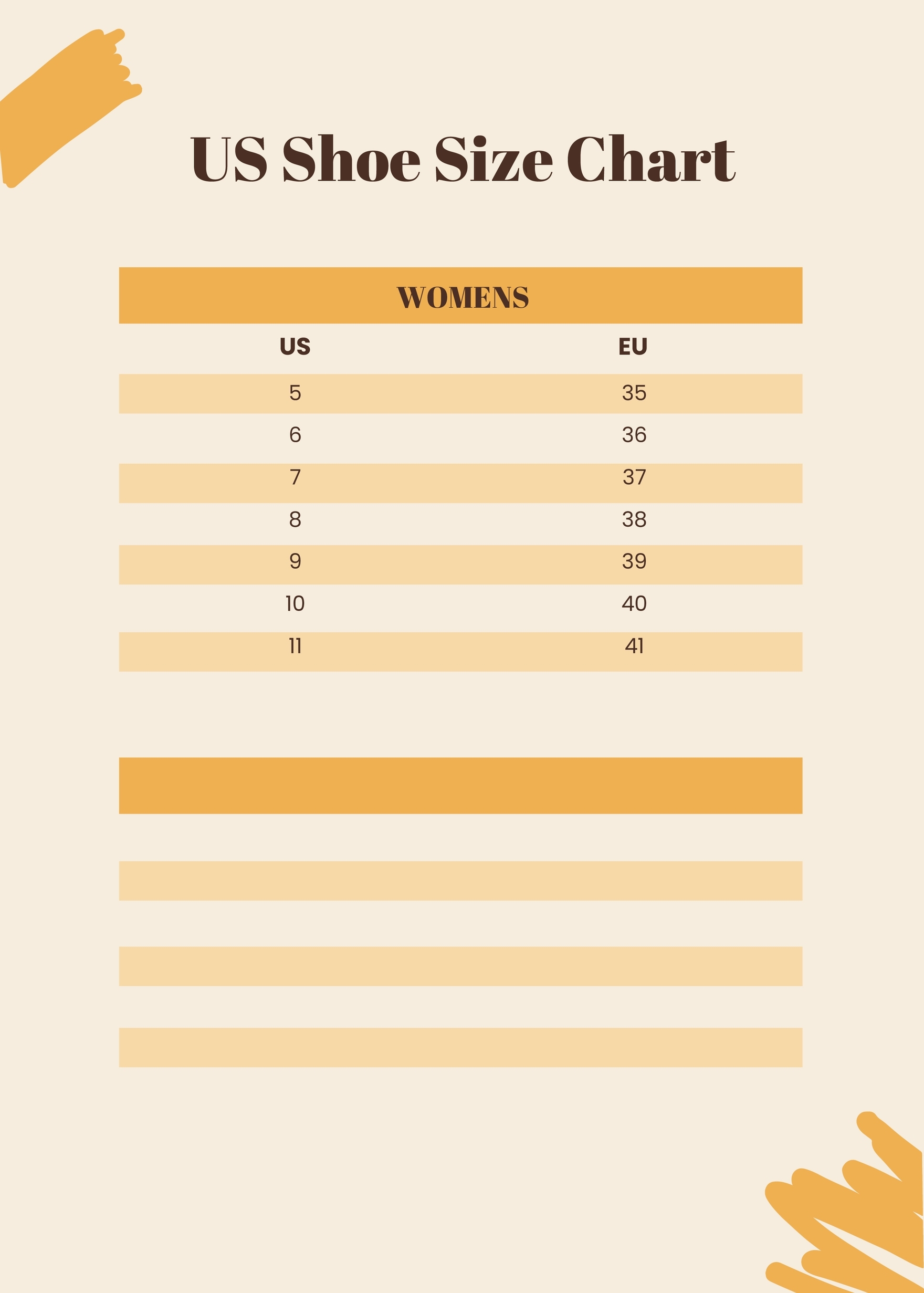 Free Shoe Size Chart Templates Editable And Printable