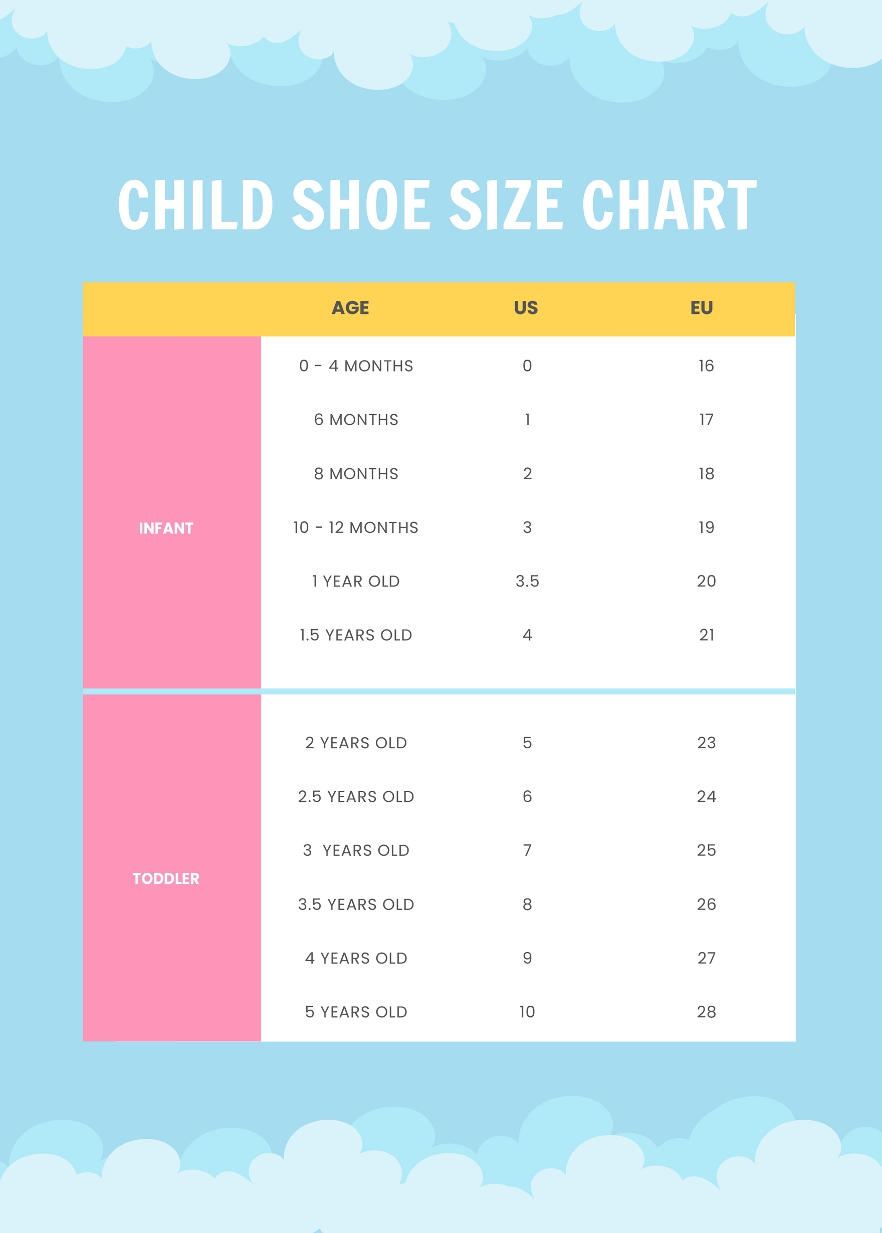 youth size chart shoes