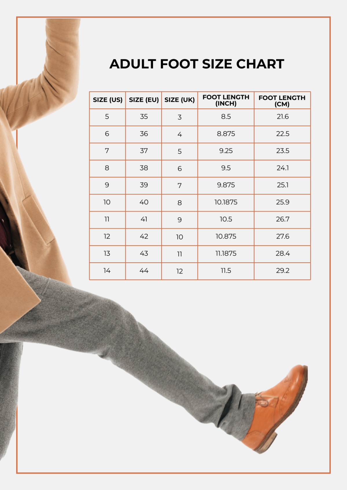 Free Shoe Size Chart Templates Editable And Printable