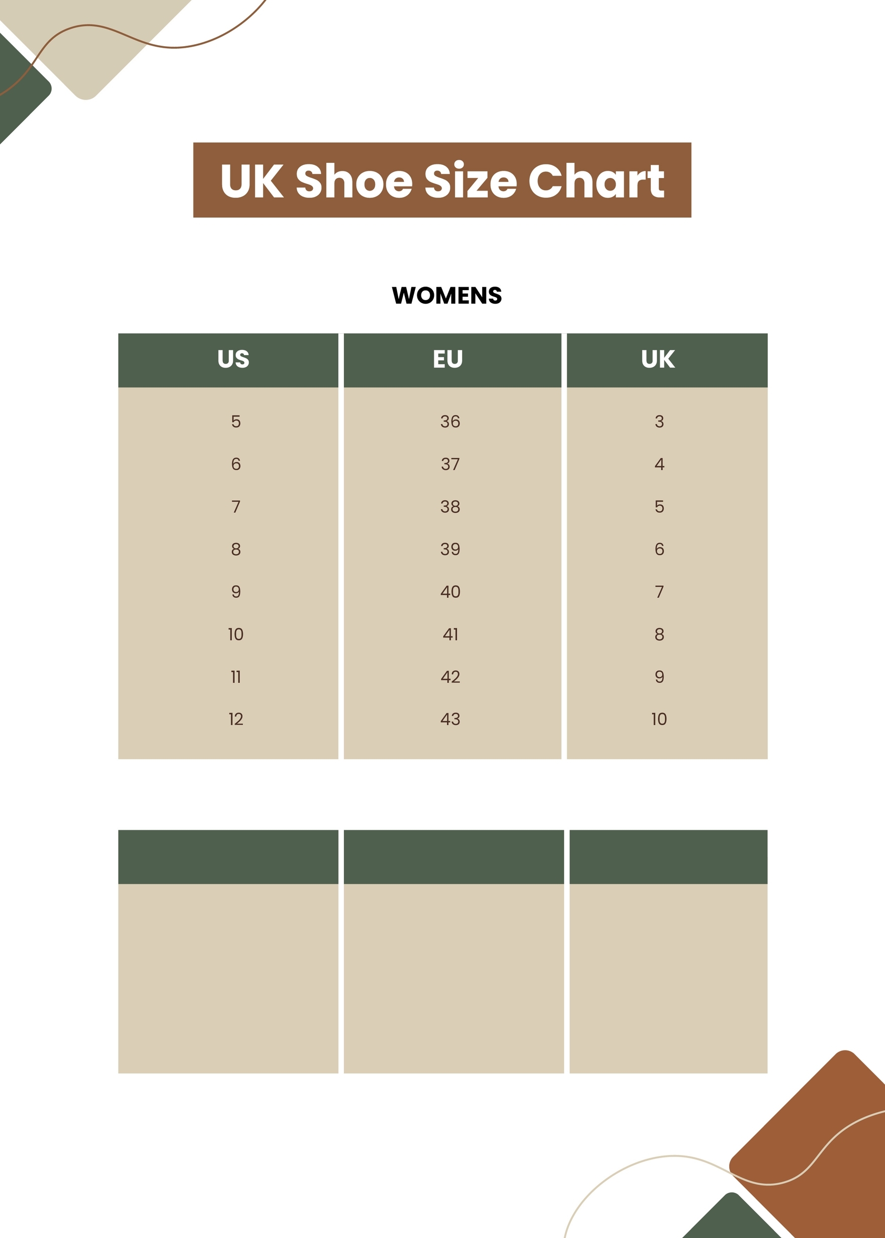FREE Shoe Size Chart Templates Printable Diagram Of Mens Shoe Size Template
