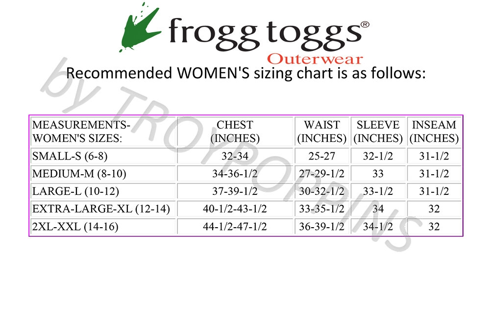 Frogg Toggs Sizing Charts X tremedist X TREME DISTRIBUTING LLC 