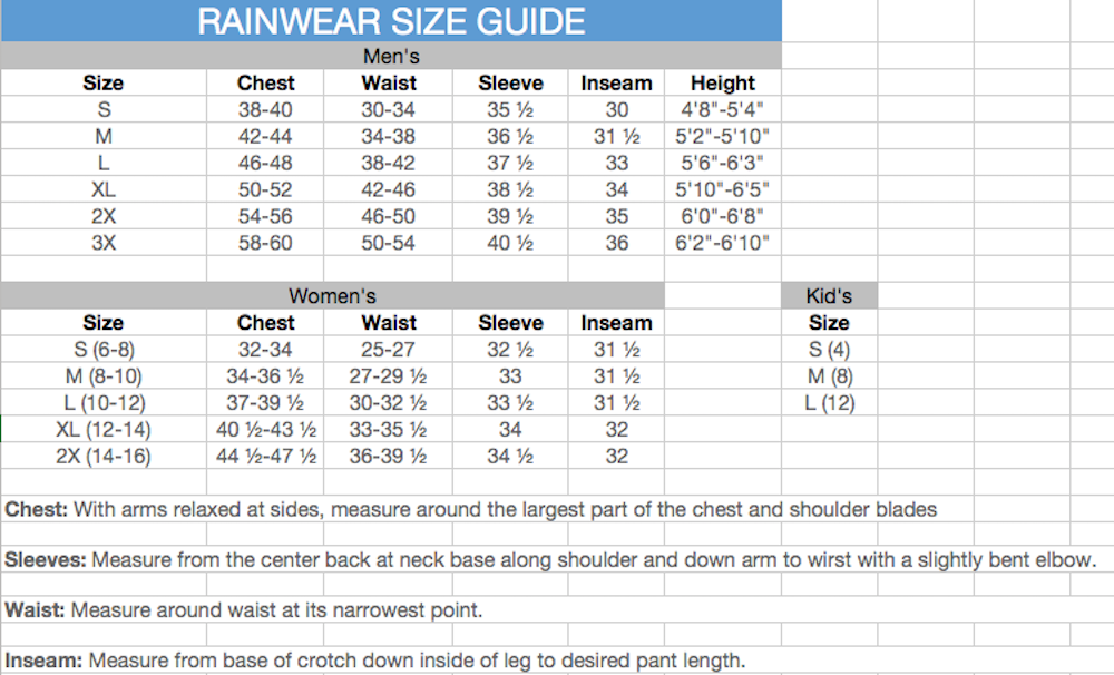 Frogg Toggs Ultralight 2 Suit Size Chart A Visual Reference Of Charts 