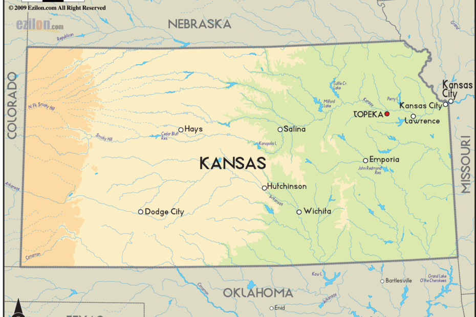 Geographical Map Of Kansas And Kansas Geographical Maps