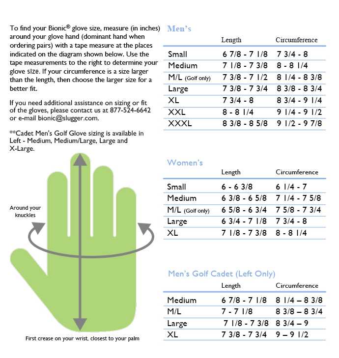 golf glove size chart golf glove size chart