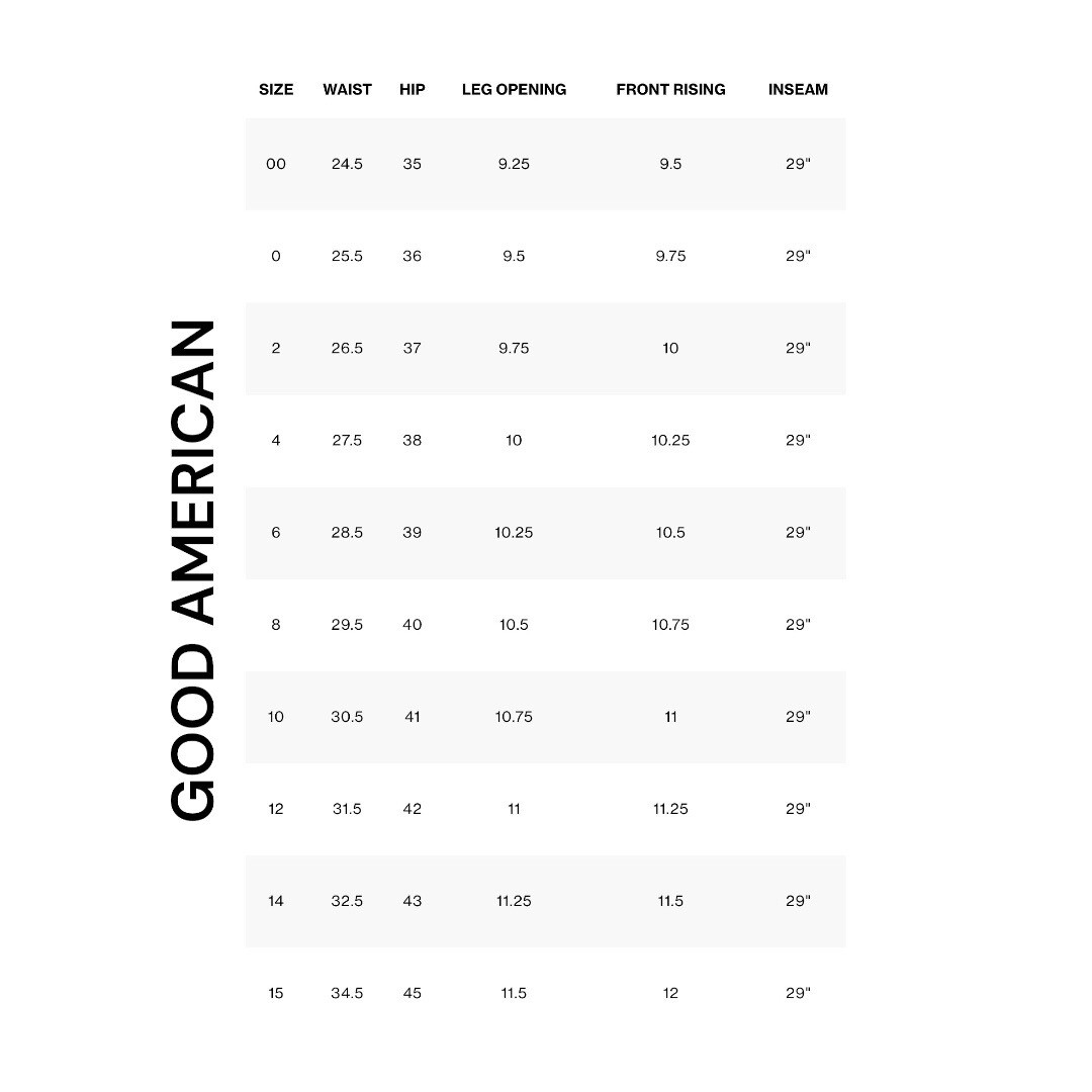 Good American Size Chart Shop Emergencydentistry