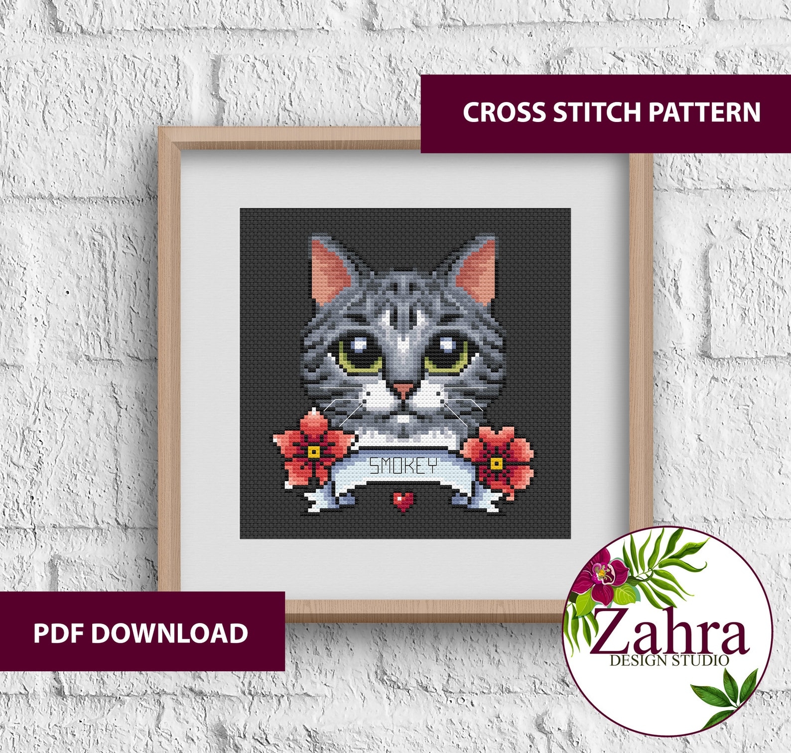 Gray Tabby Cat Cross Stitch Pattern Cat Cross Stitch Chart Etsy