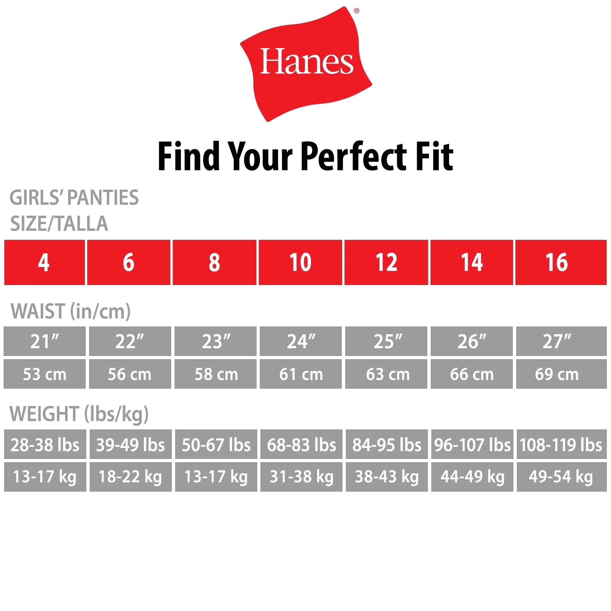 Hanes Underwear Womens Size Chart