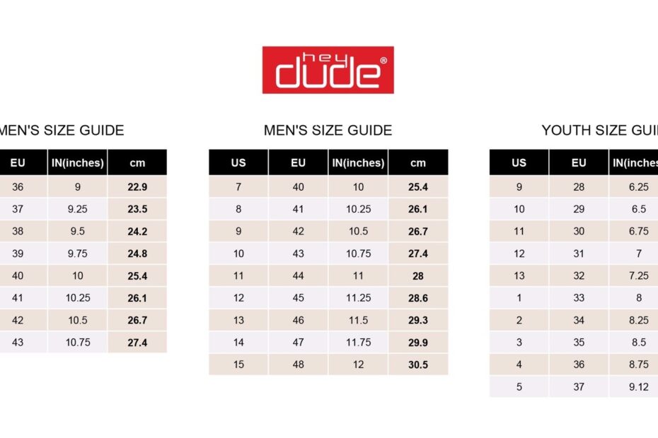 Heydude Size Chart Educational Printable Activities