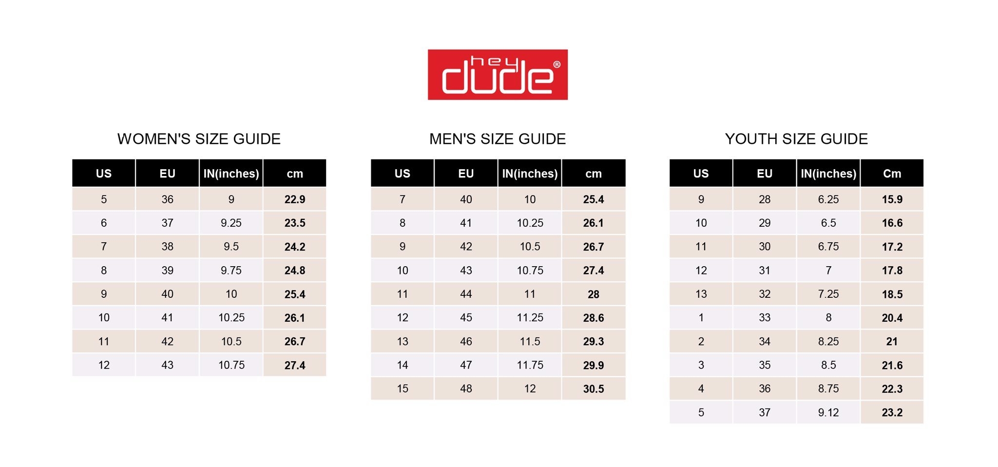 Heydude Size Chart Educational Printable Activities