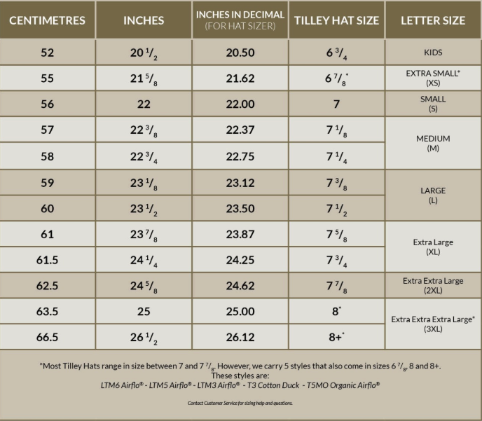tilley hat size chart tilley hat size chart