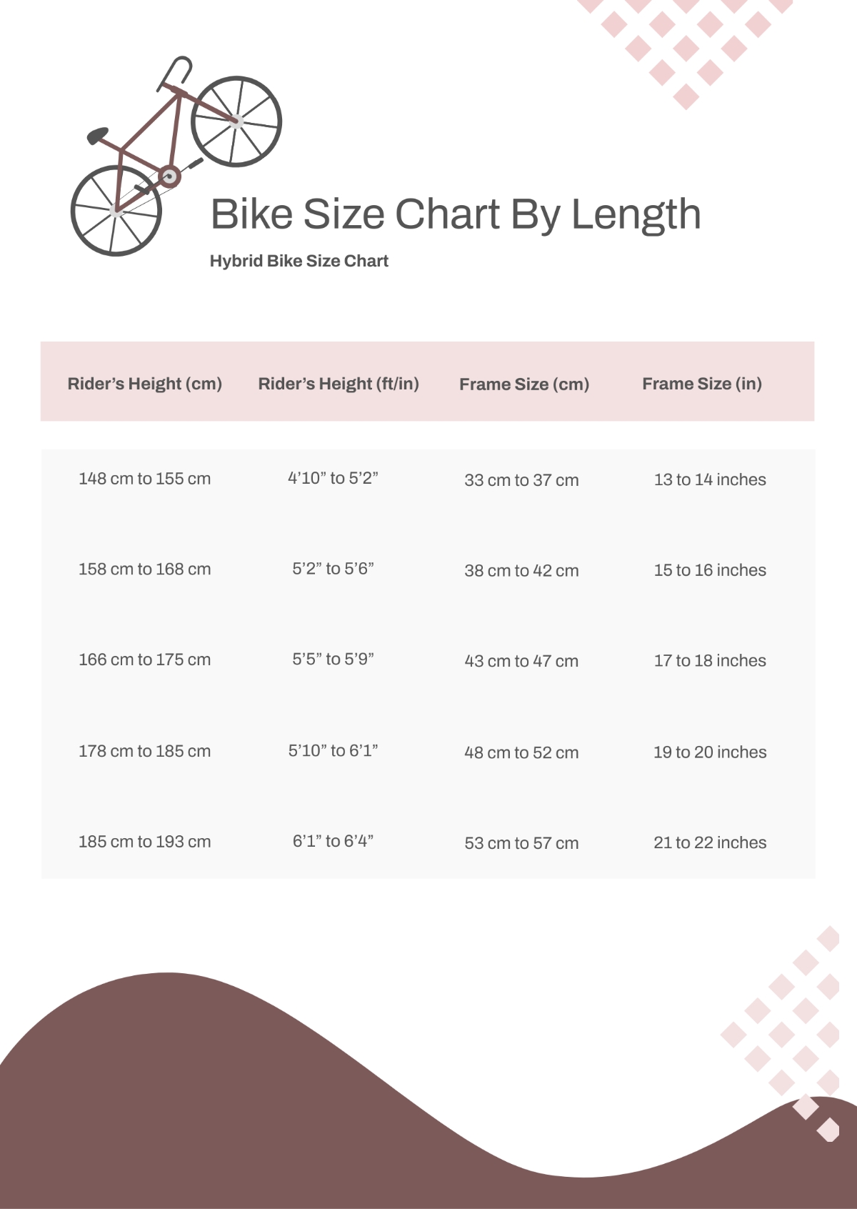 Hybrid Bike Size Chart Online