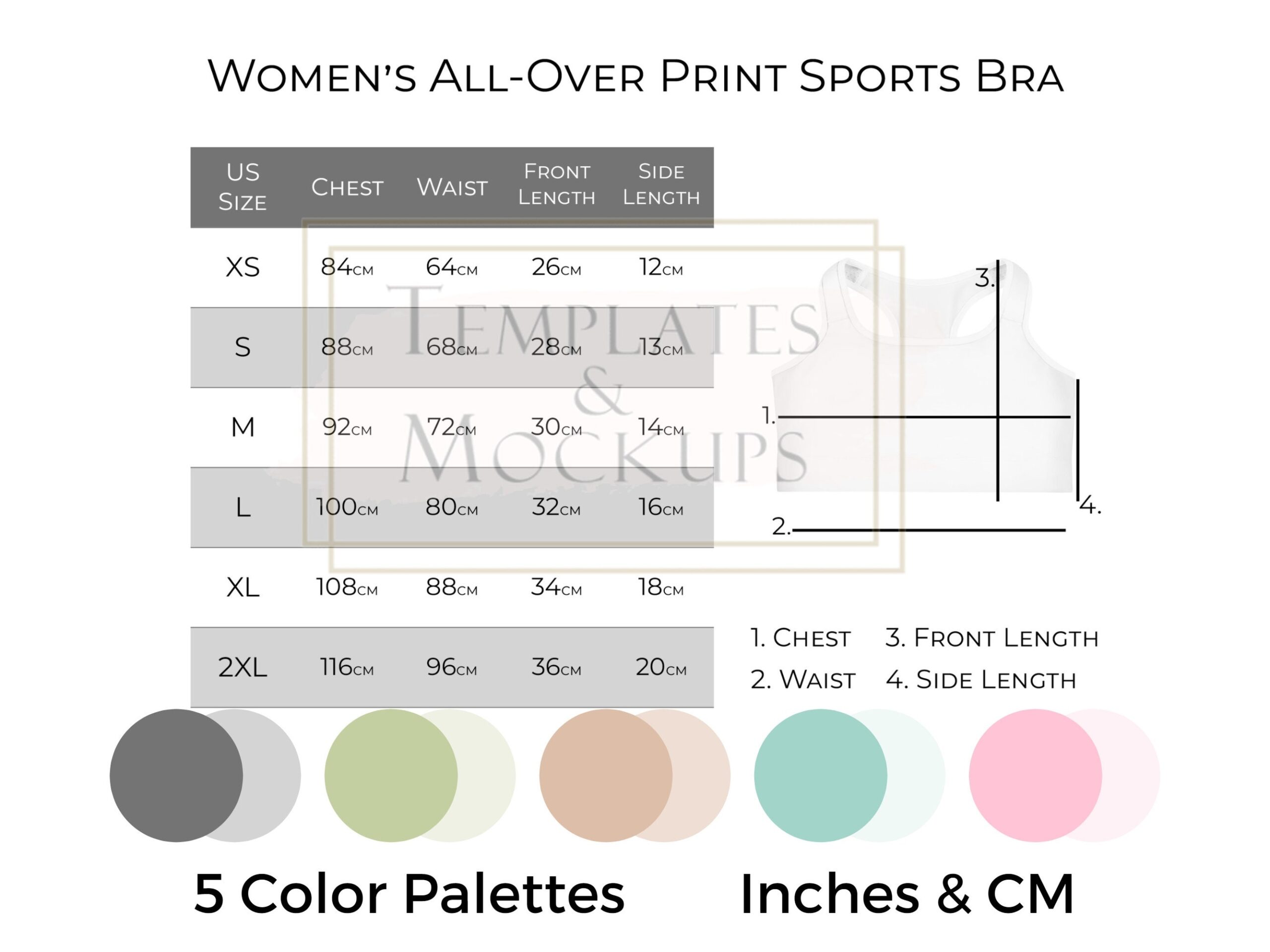 Instant Download Women 39 s Sports Bra Size Chart Printful AOP Size 