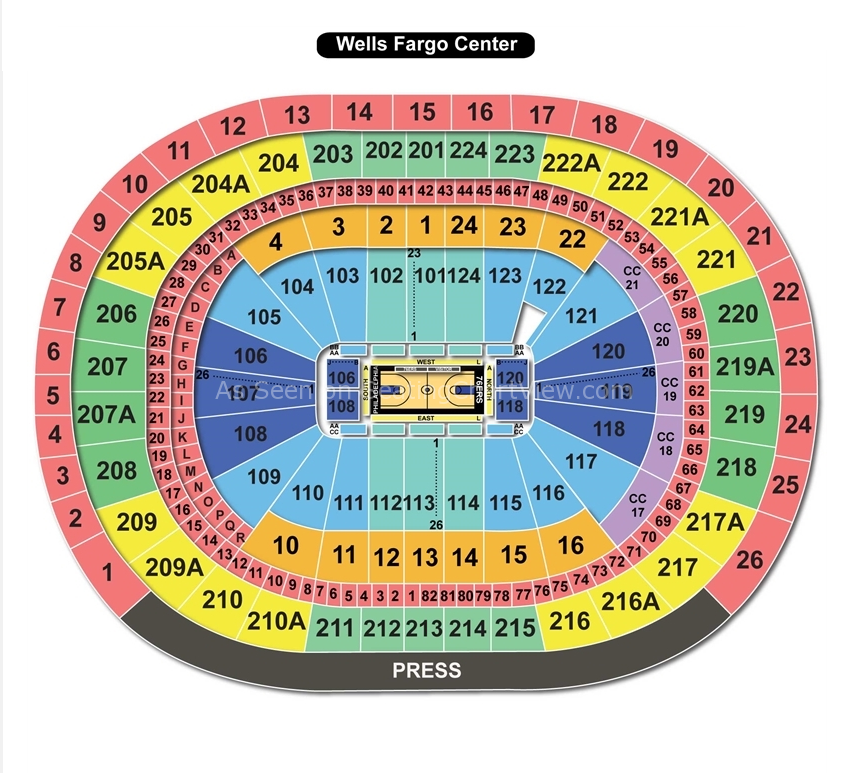 Interactive Wells Fargo Center Seating Chart With Seat Numbers 