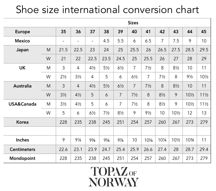 International Footwear Size Conversion Chart At Delisa Bernardo Blog