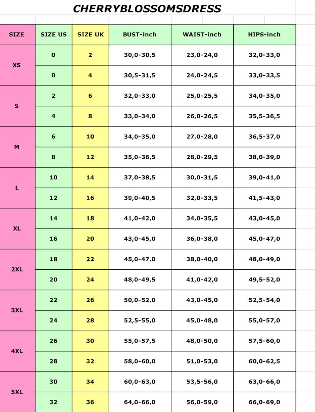 International Size Guide And Measuring Guide Etsy UK