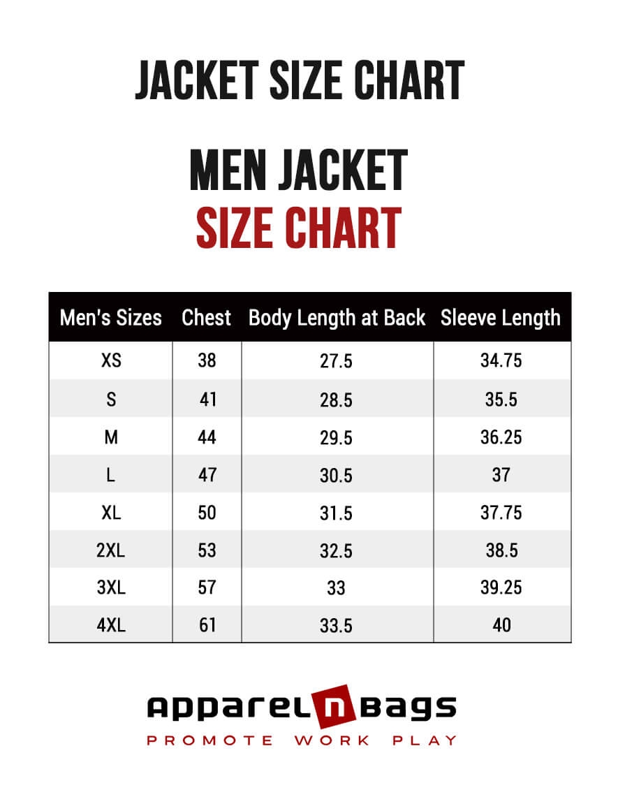Jacket Size Chart And Jacket Measurement Guide Apparelnbags