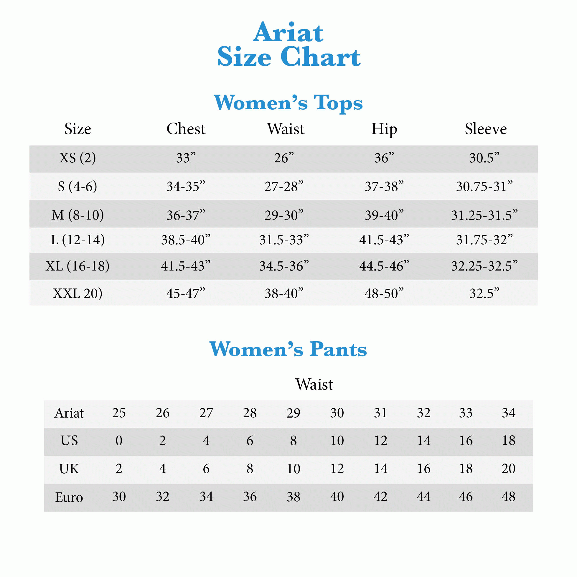 Jeans Sizing Chart Conversion