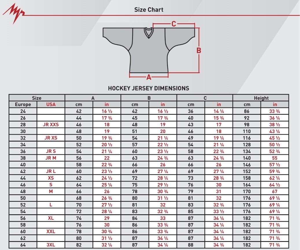 hockey jersey size chart hockey jersey size chart