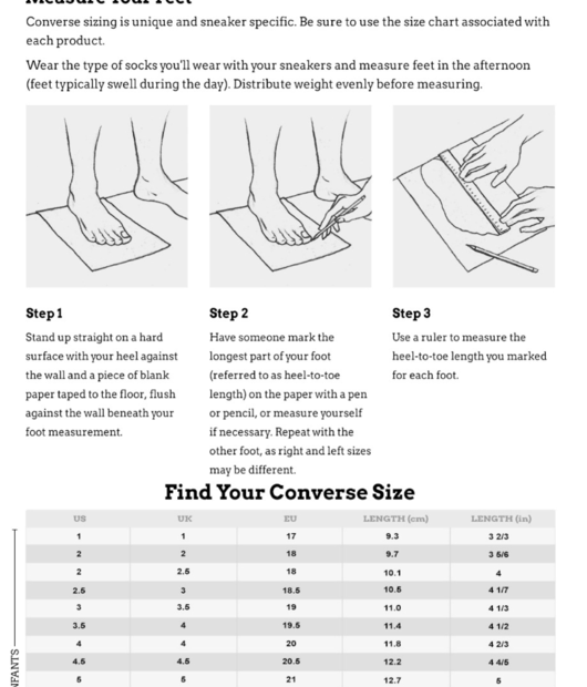 Kids Converse Shoe Size Chart Printable Pdf Download